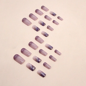 Faux ongles carrés violets dégradés élégants avec paillettes effet œil de chat 24pcs