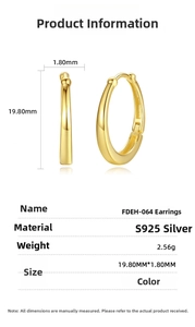 Detailed size specifications for S925 sterling silver U-shaped hoop earrings