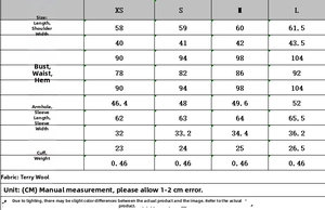 Detailed size chart with measurements for the wool blend French chic slim-fit jacket