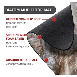 Cross-section showing three layers of absorbent diatom mud floor mat with rubber base