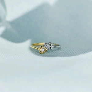 925 Sterling Silver Interlocking Double Heart Ring Two Tone Zircon Inlaid Adjustable Fashion Jewelry For Women
