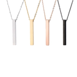 Stainless Steel Vertical Bar Pendant Necklace Minimalist Polished Geometric Square Pillar Jewelry For Men And Women
