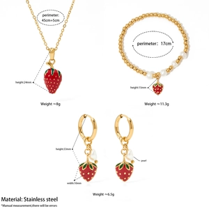 Set gioielli fragola in acciaio inossidabile dorato con eleganti perle