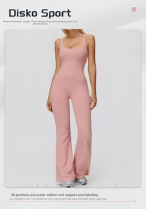 Pink yoga jumpsuit featuring square neck and flared legs shown on a 176cm model