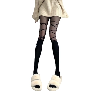 Collant con lacci incrociati e fiocchi con effetto finte parigine stile Lolita