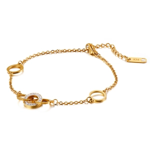 Gold Plated Stainless Steel Bracelet Women Adjustable Interlocking Rings Cubic Zirconia Heart Shell Mãe Lettering