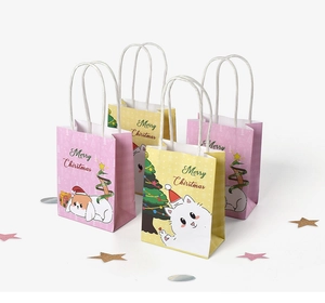 Mini Christmas theme paper gift bags with colorful cartoon cats and dogs patterns
