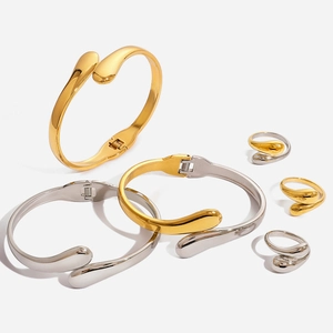 Minimalist Stainless Steel Jewelry Water Drop Bracelet Open Bangle Polished Ring For Women Gold Silver Two-tone Accessories