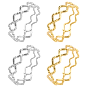 Double Layer Wave Ring Stainless Steel Plated Gold Zigzag Stacking Minimalist Fashion Finger Jewelry For Women Men
