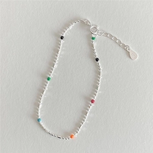 925 Sterling Silver Colorful Bead Bracelet For Women Minimalist Adjustable Enamel Chain Korean Style Jewelry Gift