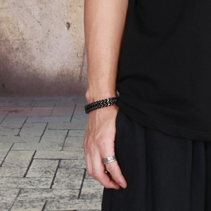 Men's double keel chain punk bracelet with magnetic clasp on wrist for a vintage look