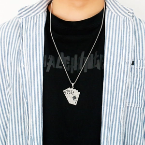 Hip hop silver playing cards necklace with royal flush pendant and sparkling rhinestones