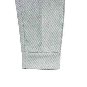Detailed close-up of grey twill knit ribbed cuff on two-piece men's set