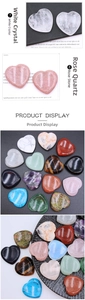 Detailed product display showing 40mm heart-shaped natural crystal and gemstone stones