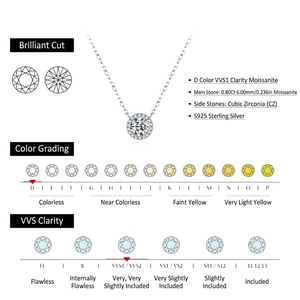 Collana in argento S925 con pendente tondo in Moissanite 0,80Ct colore D VVS1