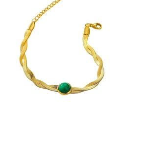 Gold flat snake chain bracelet with green turquoise stone and lobster clasp