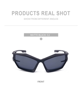 Front view of Y2K futuristic wrap sunglasses in a premium matte black finish