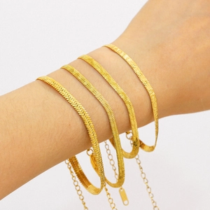 Minimalist 18K gold-plated stainless steel layered snake chain bracelet for women