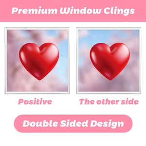Double-sided premium red heart window clings with 3D glass effect for romantic decor