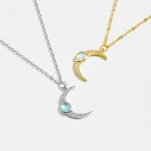 Elegant S925 sterling silver moon necklace with moonstone and pavé zircon detailing
