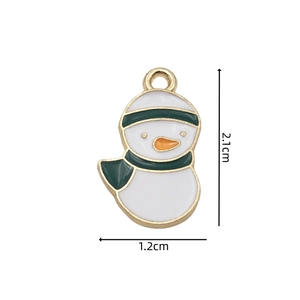 Detail view of a 2.1x1.2cm Christmas snowman pendant with green scarf and gold edges