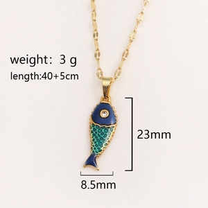 Detail view of goldfish pendant with enamel finish, including size and weight specs