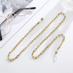 Minimalist gold-plated rectangle link chain necklace for glasses and face masks