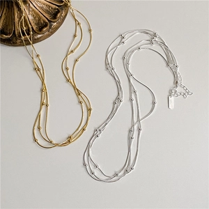 S925 sterling silver triple snake chain bead necklaces in gold and silver finishes