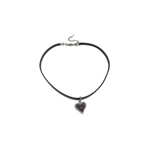 French style heart pendant choker with black crystal and silver rhinestone border