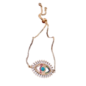 Vintage evil eye adjustable bracelet with turquoise stone and colorful cubic zirconia
