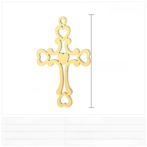 Macro view of gold heart cross pendant detailing dimensions 40x27mm and weight 3.6g