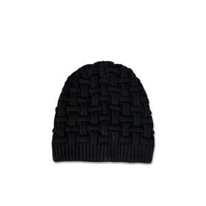 Berretto In Maglia Nero Tinta Unita Acrilico Trama Cesto Foderato In Pile Inverno Caldo Cappello Esterno Uomo Donna