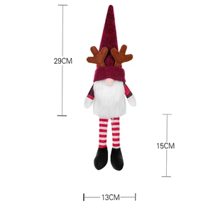 Christmas gnome plush with reindeer antlers and red black plaid suit, 29cm height