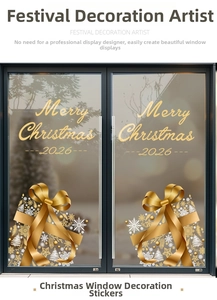 Golden Christmas window static stickers with snowflake motifs and Merry Christmas text