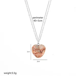 Detail view of heart-shaped natural stone necklace with size and dimension annotations