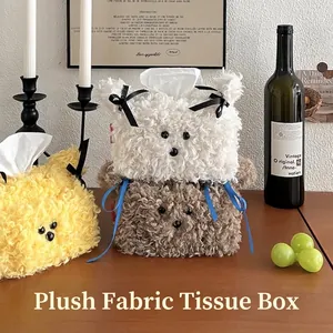 Plush Animal Tissue Box Cover Soft Teddy Fleece Cartoon Bear Dog Shape Desktop Paper Dispenser Bag Kawaii Home Decor