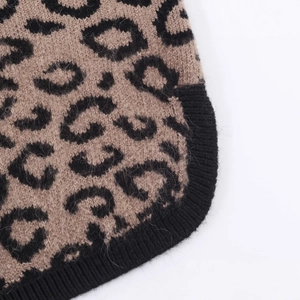 Chic leopard print jacquard knit cardigan for women featuring soft fuzzy texture in brown and black