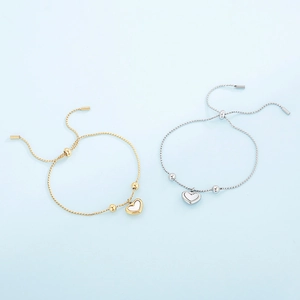 Verstellbare Herz-Armbänder in Gold und Silber mit weißer Muscheleinlage für Damen