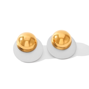Boucles d'oreilles minimalistes en acier inoxydable bicolore or 18K et argent pour femme