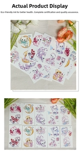Detailed view of colorful Y2K cat tattoo stickers featuring hand-drawn kitten illustrations