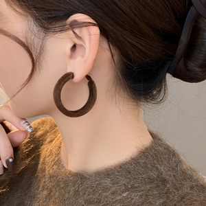 Chic dark brown flocked hoop earrings for women showing retro velvet texture style