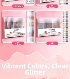 Set of glitter gel pens in multiple colors with 1.0mm tips for shiny drawing and coloring