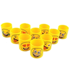 Set of 10 yellow plastic smiley face spring toys for kids stress relief fun