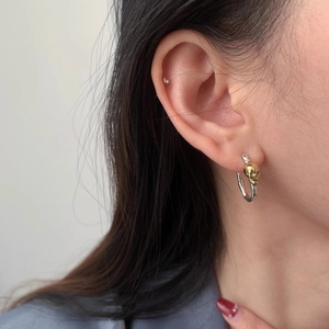 Punk style gold skull charm earrings with silver S925 hoops for women and men