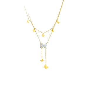 Double-layered gold titanium steel anklet with white shell butterfly pendant and tassels