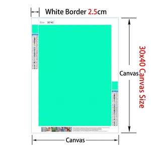 DIY 5D diamond painting canvas dimensions guide with 30x40cm size and 2.5cm white border
