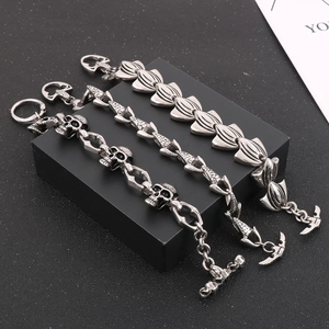 Gothic punk men's stainless steel bracelets with skull and fishtail anchor design