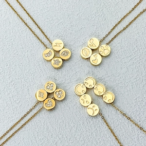 Collane in acciaio inossidabile dorato con ciondoli DIY smiley cuore e zircone lucido