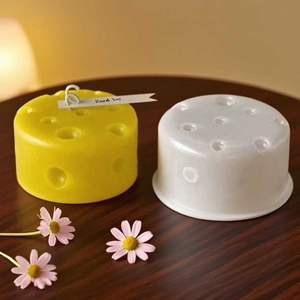 Cheese shaped scented candle with silicone mold and decorative thank you tag