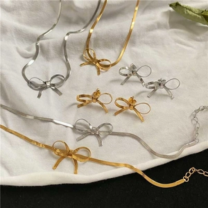 Gioielli Con Fiocco In Acciaio Inossidabile Collana Bracciale Orecchini Per Donna Elegante Pendente Con Fiocco